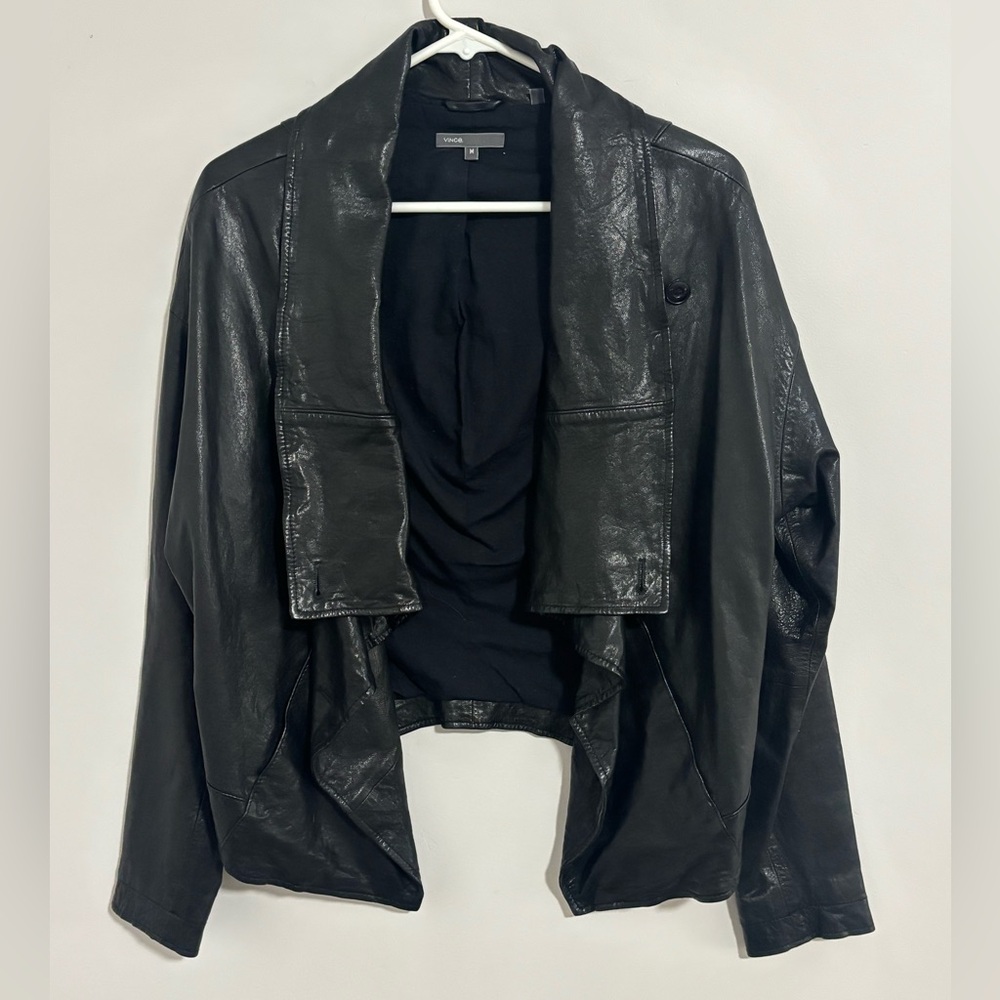 Like New VINCE Black Leather Women's Jacket Size Medium.